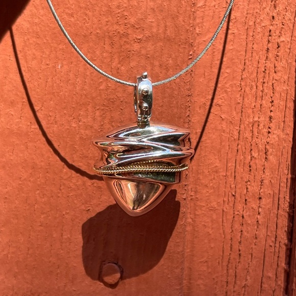 Solid Sterling Silver and 14k Yellow Gold Modernist Pendant Enhancer - Picture 2 of 5